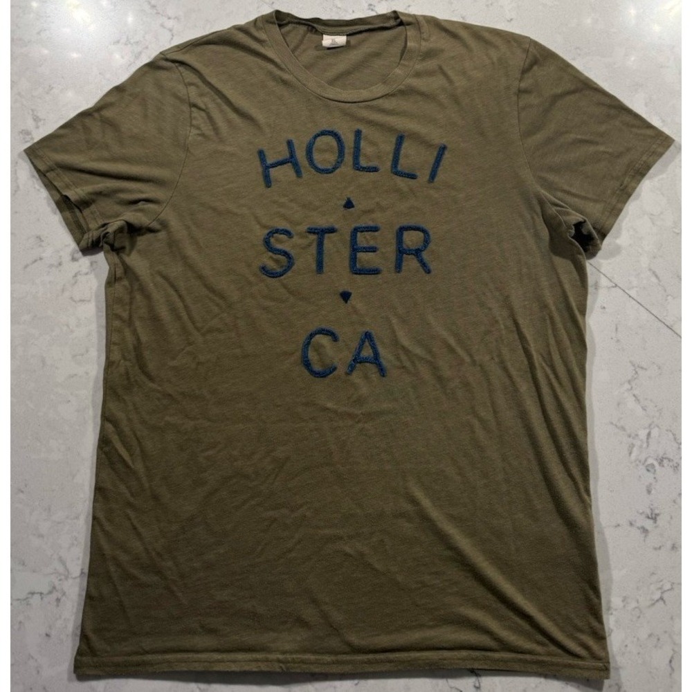 Hollister T-Shirt Womens XL Olive Green Short Sleeve Embroidered Surf Cali Tee